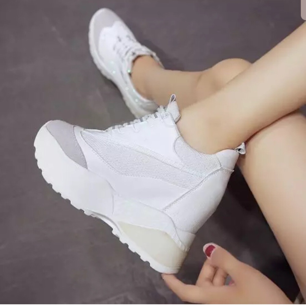 Wedge platform white sneakers
